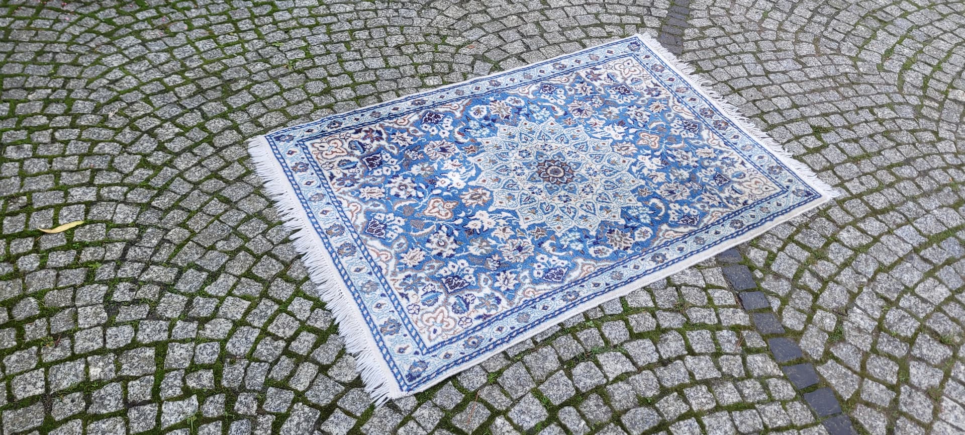 Dywan Nain 140x90 cm, niebieski, wełna jedwab, Iran - 134633