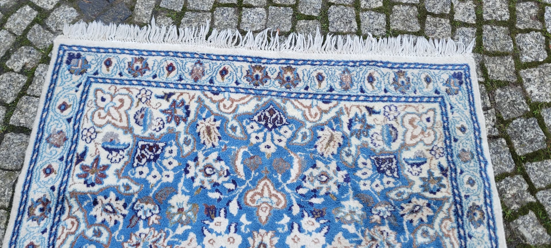 Dywan Nain 140x90 cm, niebieski, wełna jedwab, Iran - 134641