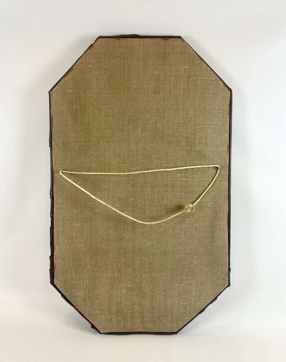 Lustro brutalistyczne, skóra brązowa, szkło, drewno, Polska, lata 70. - 151335