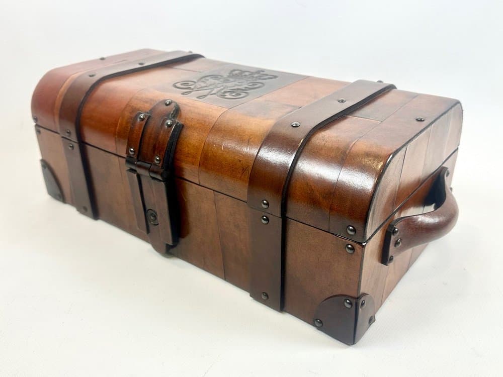 Pudełko, skóra brąz jasny, proj. W. Bober, USA, lata 70. - 151343