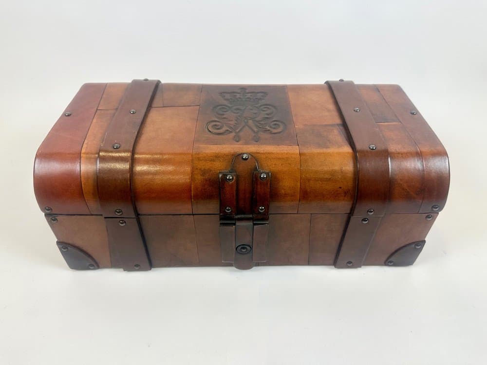 Pudełko, skóra brąz jasny, proj. W. Bober, USA, lata 70. - 151344