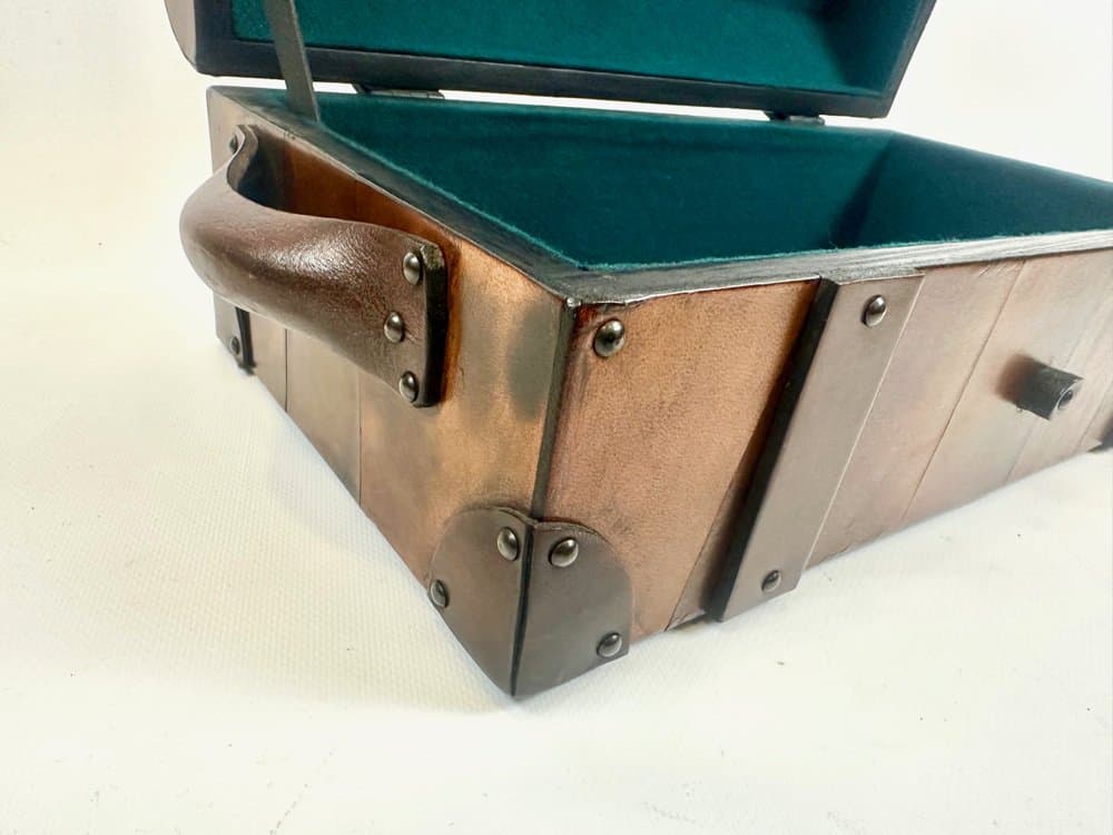 Pudełko, skóra brąz jasny, proj. W. Bober, USA, lata 70. - 151349