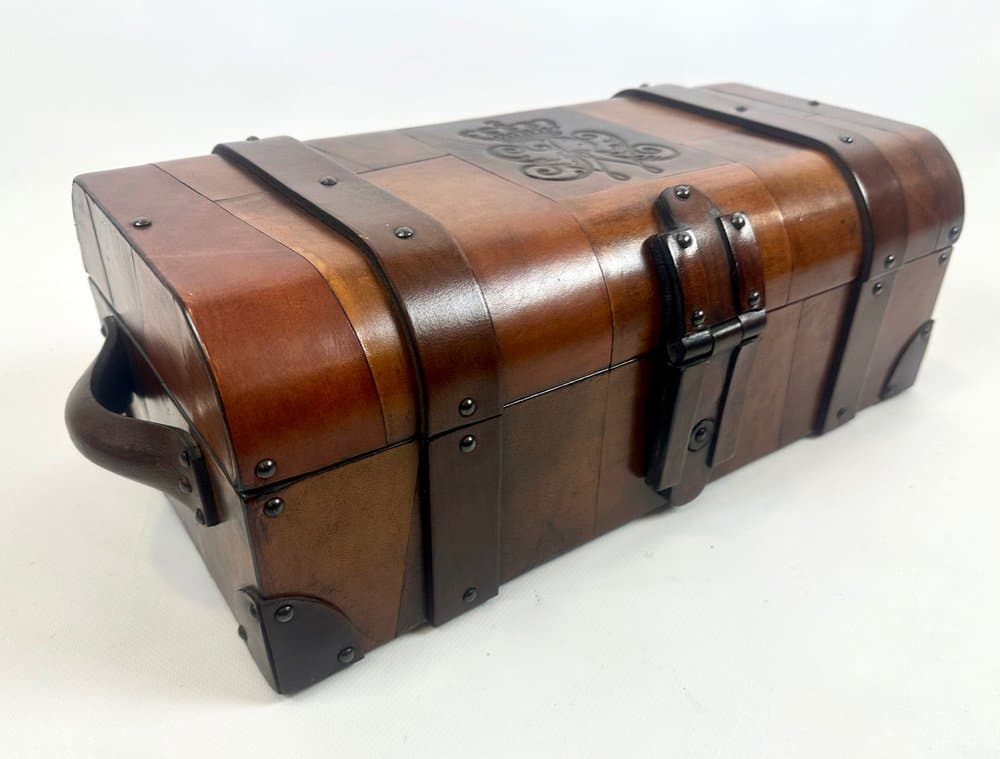 Pudełko, skóra brąz jasny, proj. W. Bober, USA, lata 70. - 151338