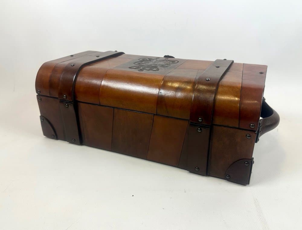 Pudełko, skóra brąz jasny, proj. W. Bober, USA, lata 70. - 151341