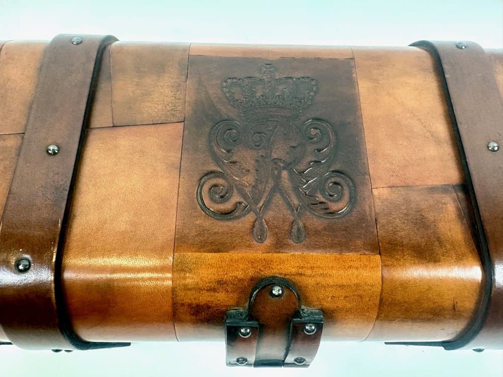 Pudełko, skóra brąz jasny, proj. W. Bober, USA, lata 70. - 151340