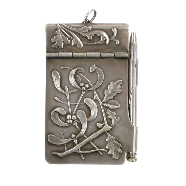 Art Nouveau Dance Card, silver, brass, Poland, early 20th c. - DIMENSION