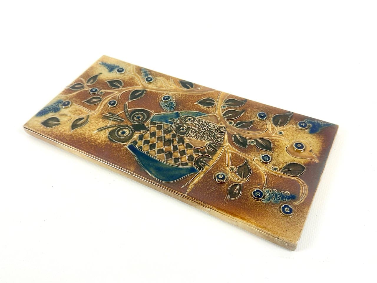 Płytka reliefowa sowy, żółty, ceramika, lata 60. - 151370