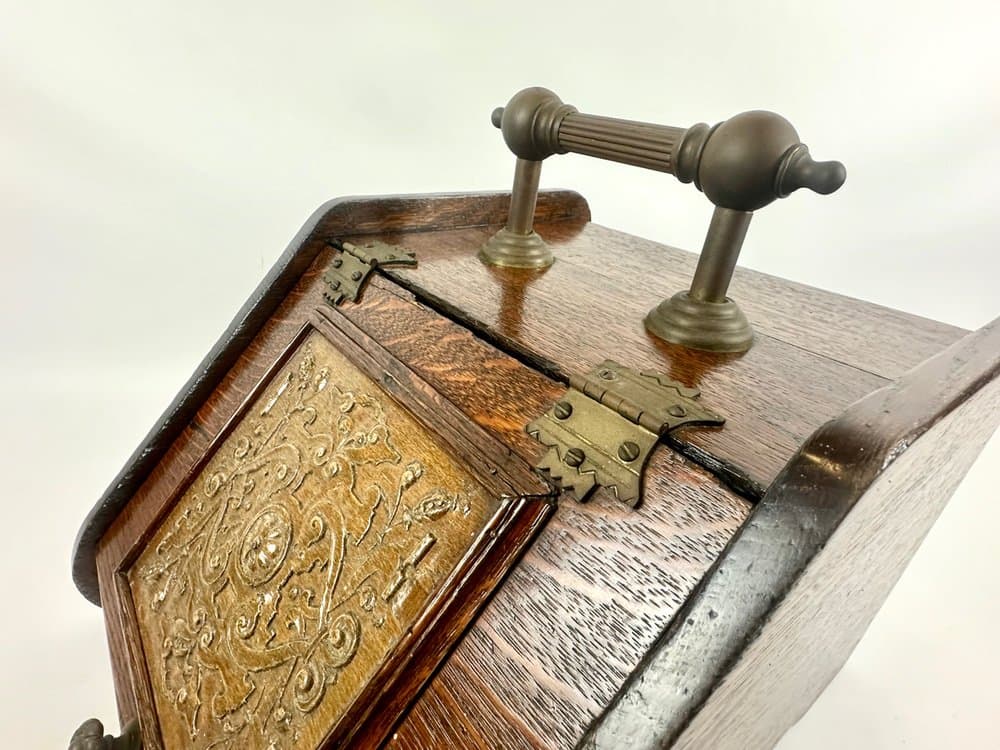 Coal scuttle Victorian, brown oak, golden brass, 19th c. - 151377
