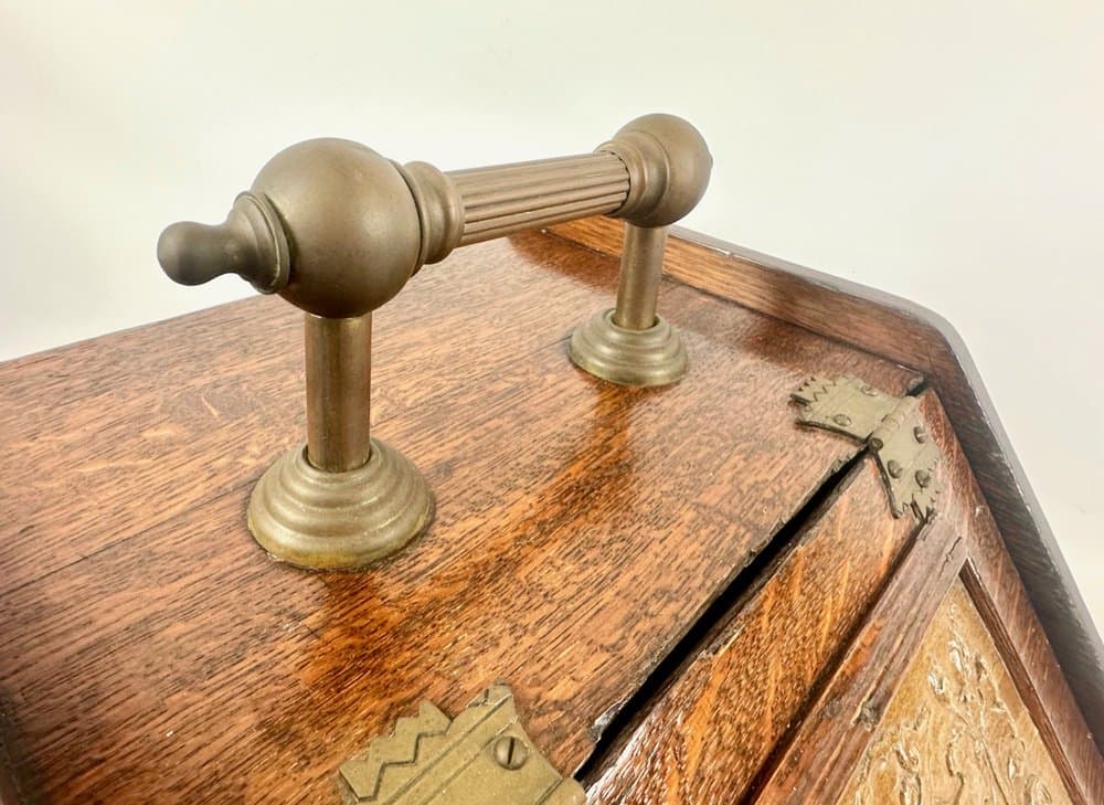 Coal scuttle Victorian, brown oak, golden brass, 19th c. - 151382