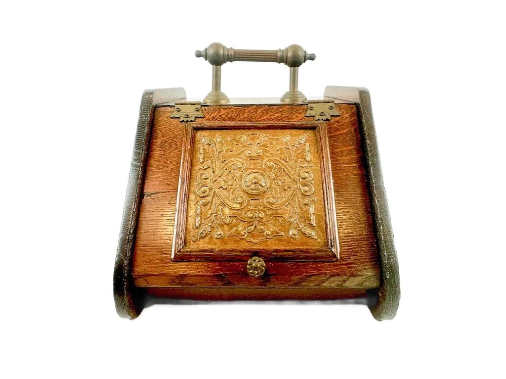 Coal scuttle Victorian, brown oak, golden brass, 19th c. - 148423