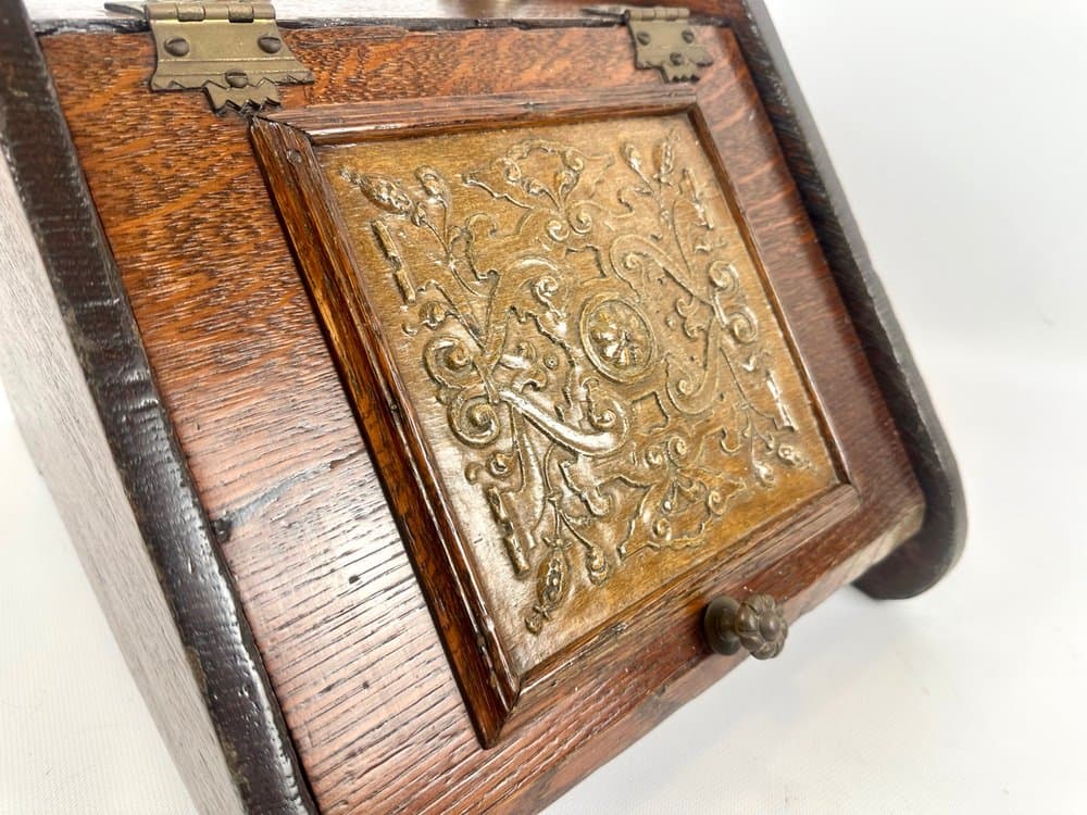 Coal scuttle Victorian, brown oak, golden brass, 19th c. - 151378