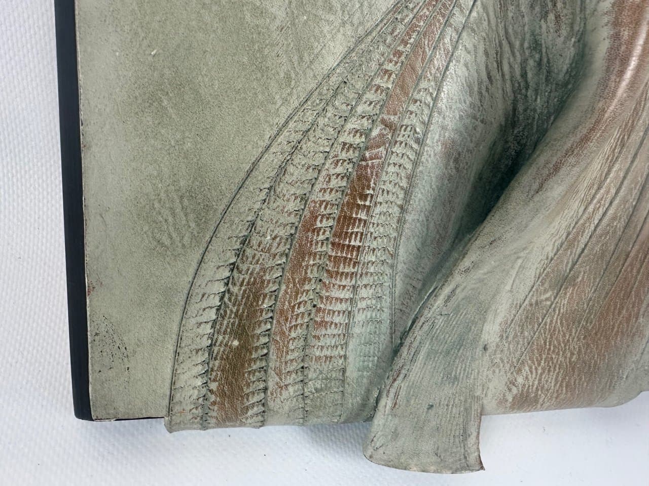 Wall relief, olive, natural leather, plywood, by W. Wieczorkiewicz, Poland, 1990s. - 151398