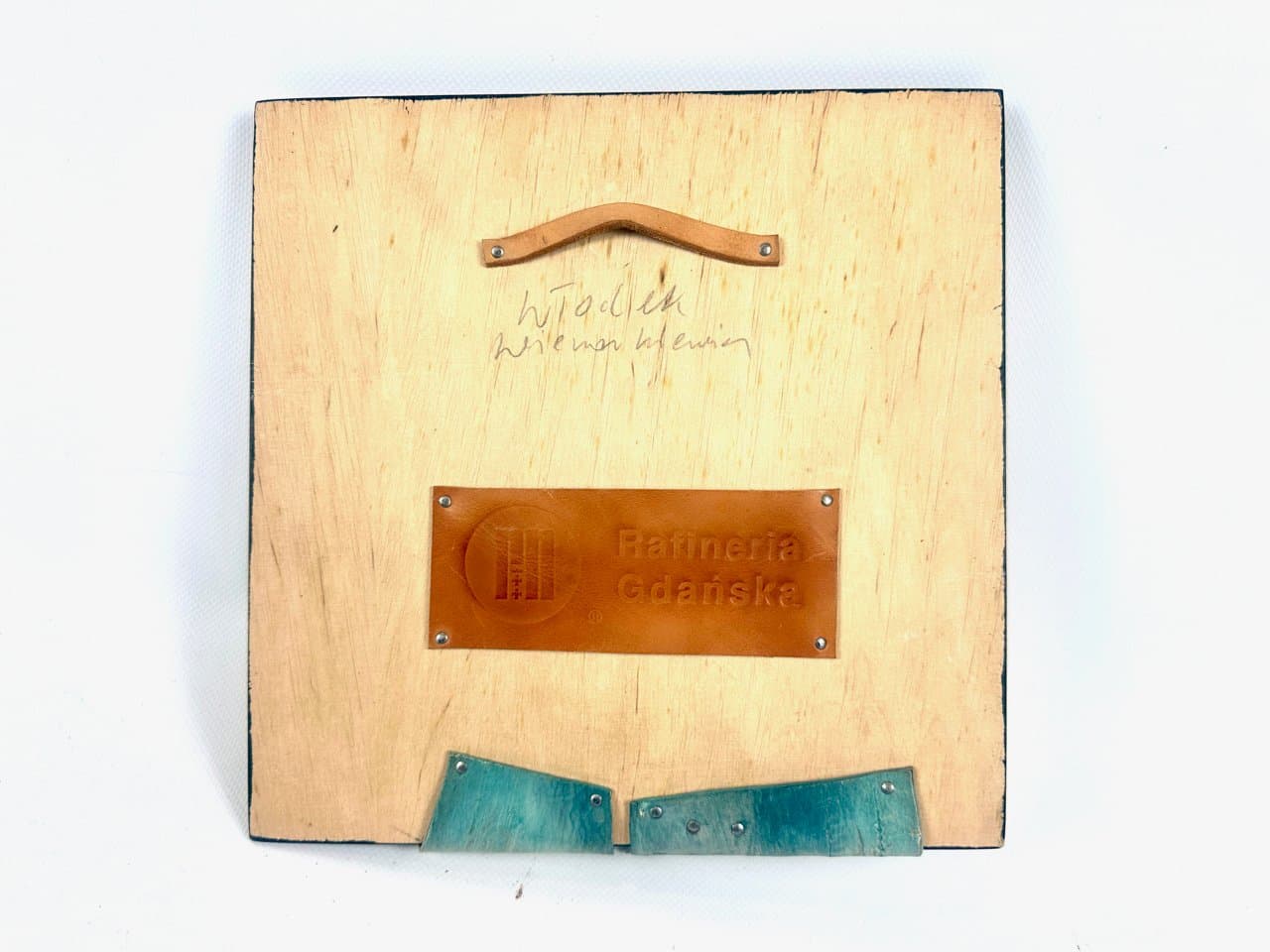 Wall relief, olive, natural leather, plywood, by W. Wieczorkiewicz, Poland, 1990s. - 151401