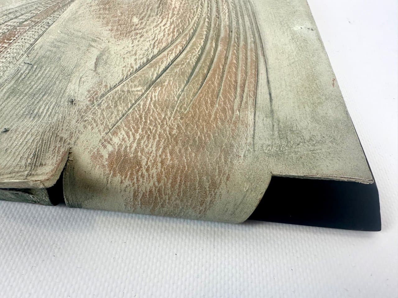 Wall relief, olive, natural leather, plywood, by W. Wieczorkiewicz, Poland, 1990s. - 151394