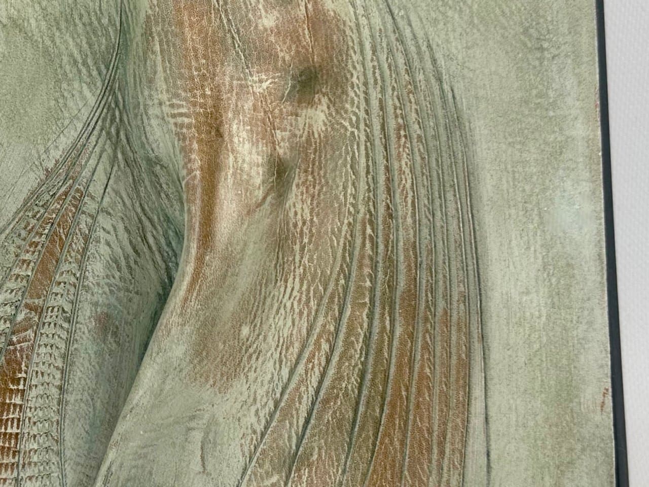 Wall relief, olive, natural leather, plywood, by W. Wieczorkiewicz, Poland, 1990s. - 151397