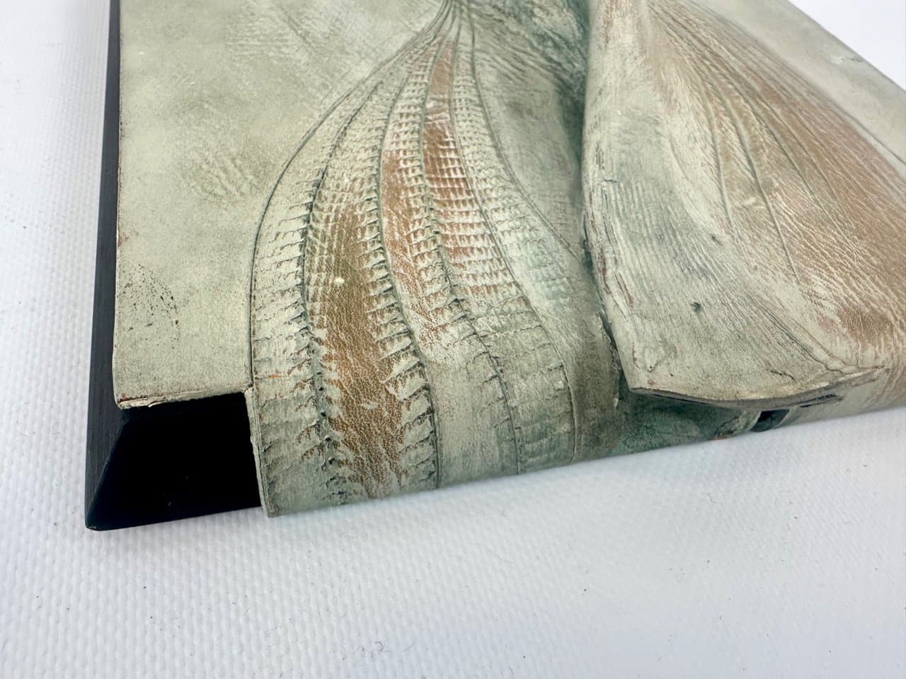 Wall relief, olive, natural leather, plywood, by W. Wieczorkiewicz, Poland, 1990s. - 151395