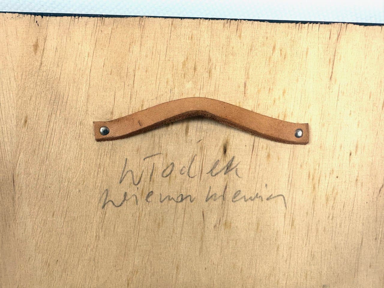 Wall relief, olive, natural leather, plywood, by W. Wieczorkiewicz, Poland, 1990s. - 151399