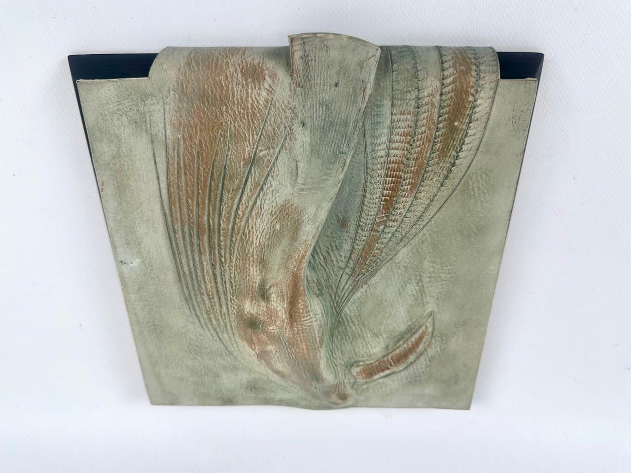 Wall relief, olive, natural leather, plywood, by W. Wieczorkiewicz, Poland, 1990s. - 151393