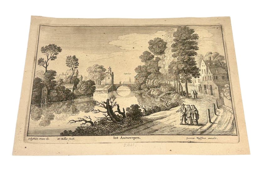 Miedzioryt antyk, czarno-biały, Sebastiaen Vrancx, W. Hollar, Wielka Brytania, XVII w.