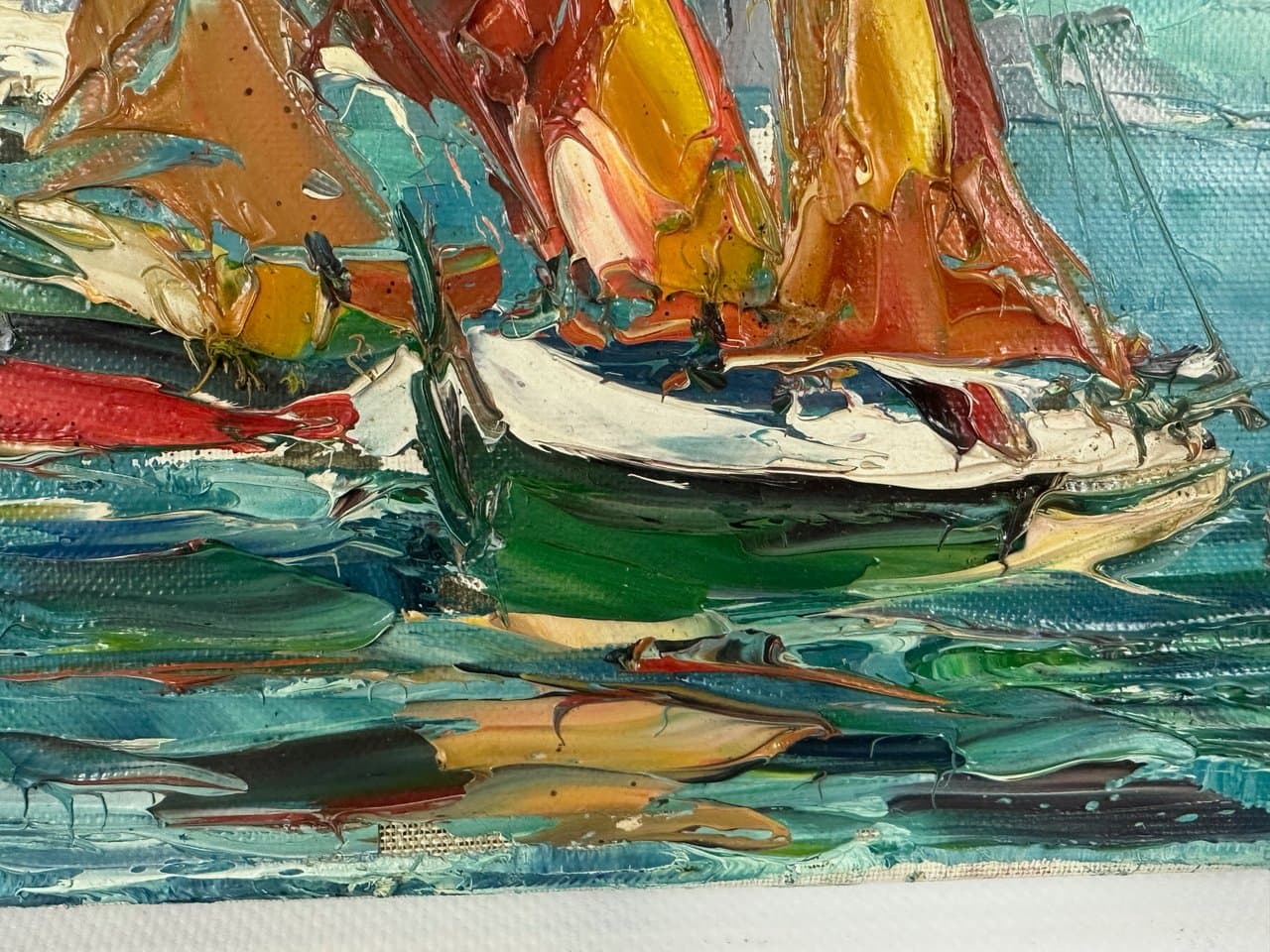 Obraz Ships, multikolor, olej na płótnie, art. W. Prescher van Ed, Niemcy, lata 80. - 151502