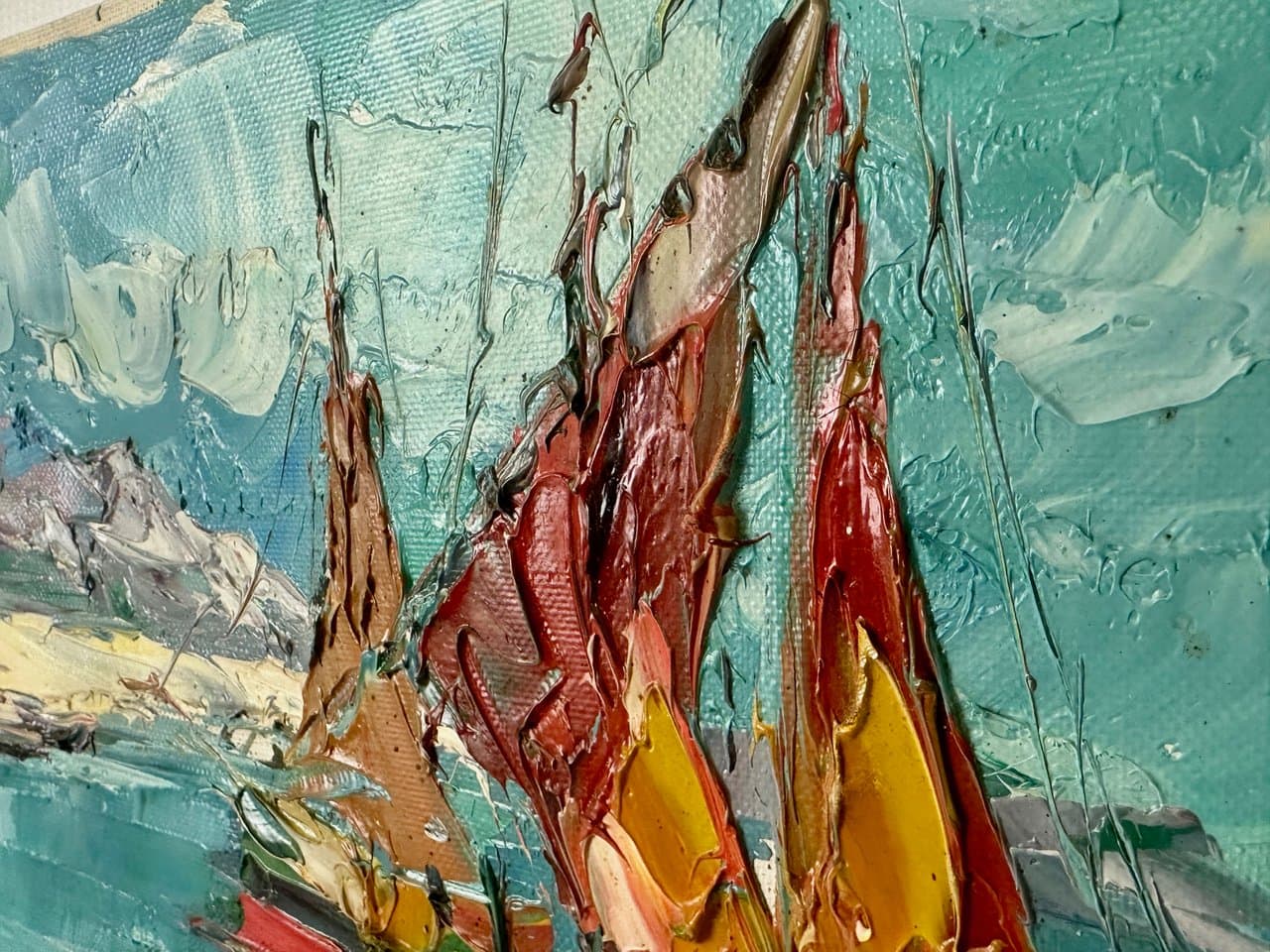 Obraz Ships, multikolor, olej na płótnie, art. W. Prescher van Ed, Niemcy, lata 80. - 151501