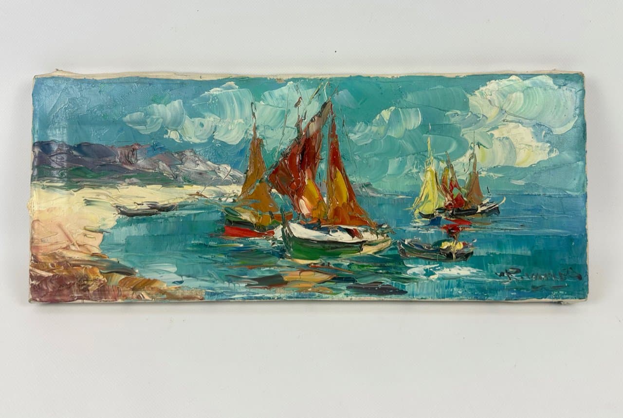 Obraz Ships, multikolor, olej na płótnie, art. W. Prescher van Ed, Niemcy, lata 80. - 151507