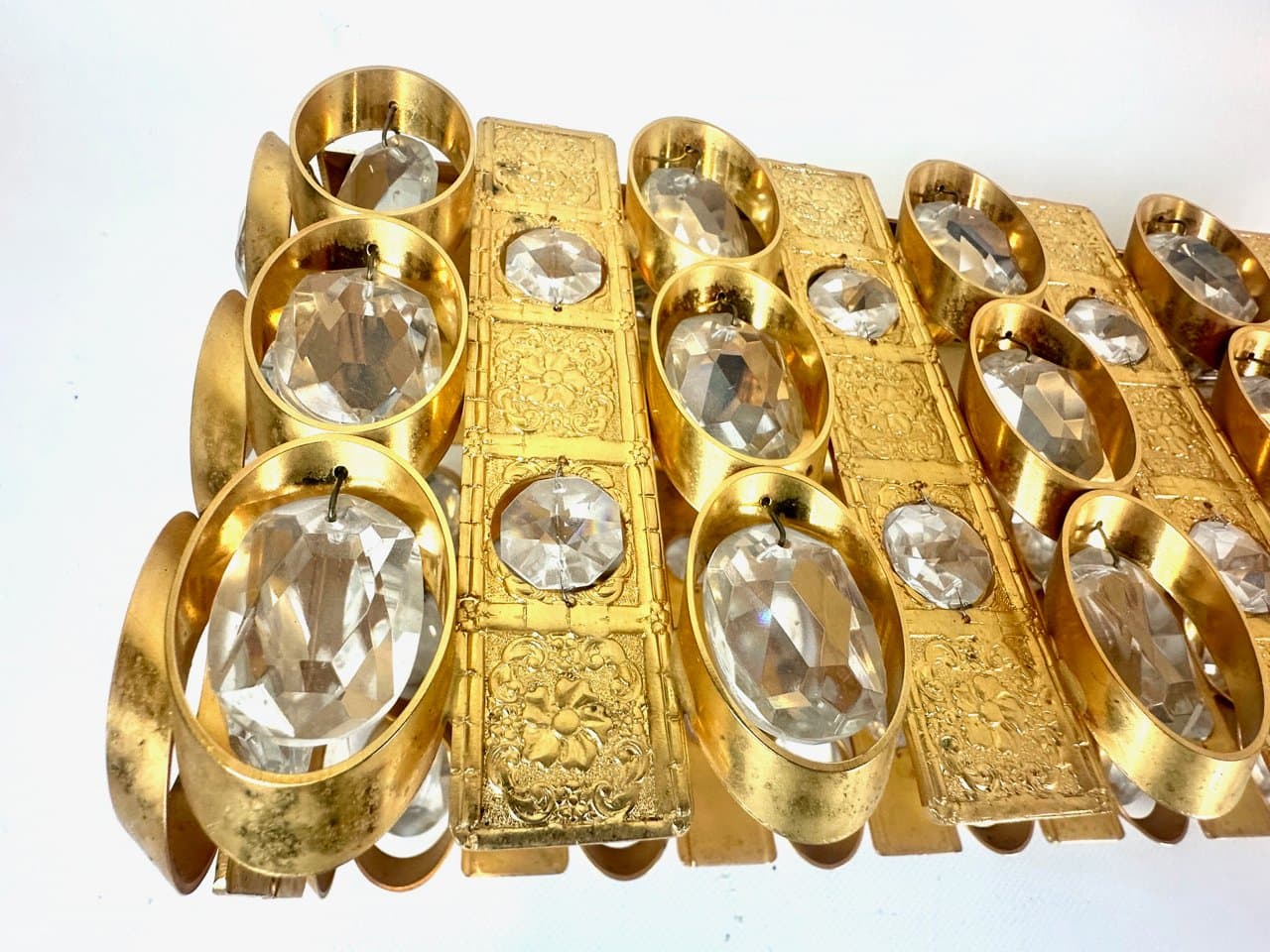 Żyrandol prostokątny, transparentny kryształ, mosiądz złocony, Niemcy, lata 60. - 151562