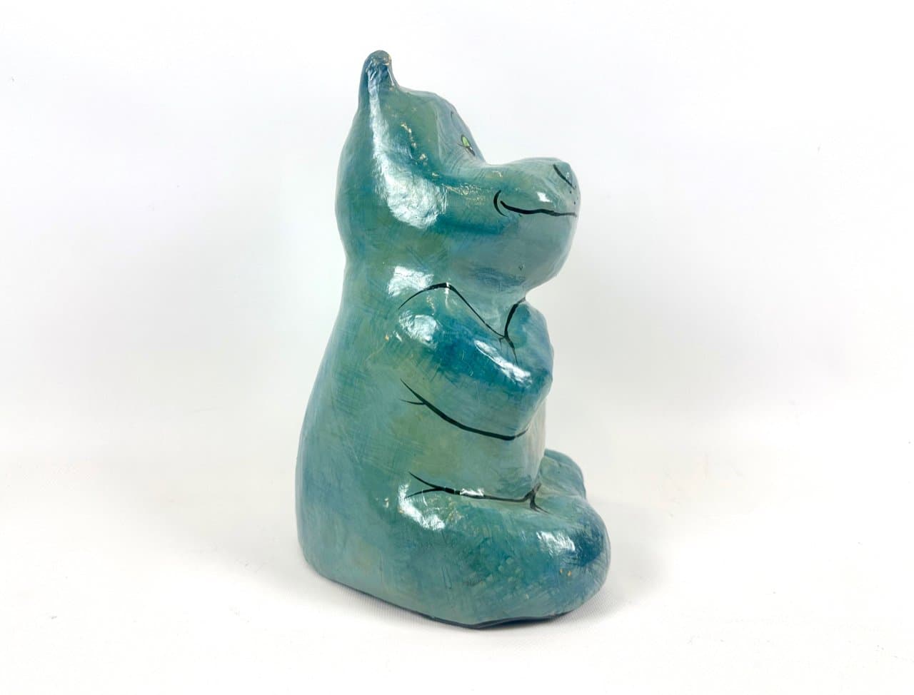 Figurka hipopotama siedzącego, niebieski, papier mâché, lata 60. - 151575