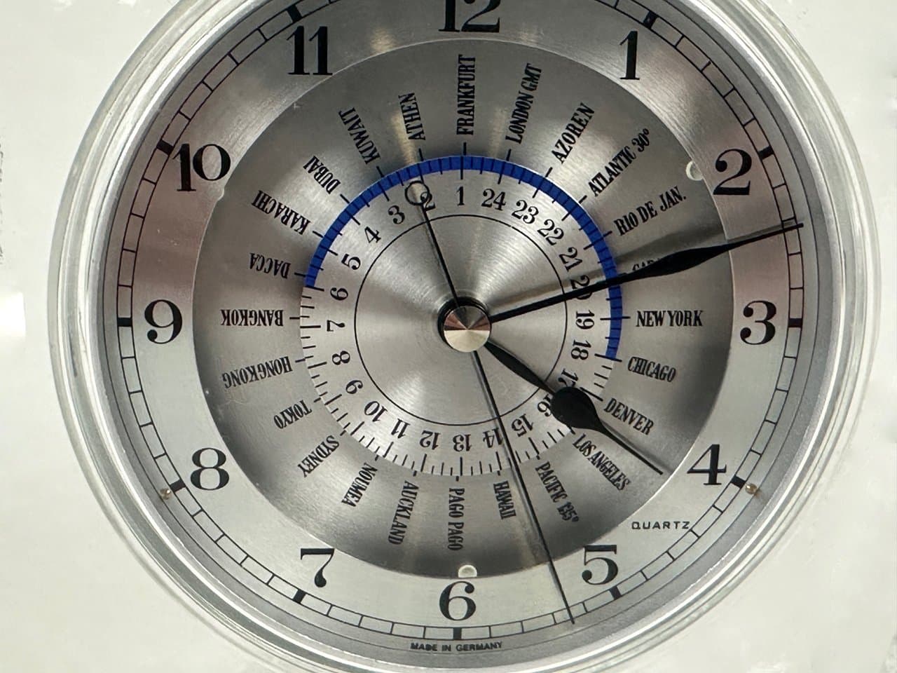 Zegar stołowy World Time, szkło transparent, Wiesenthal, Niemcy, lata 80. - 151603