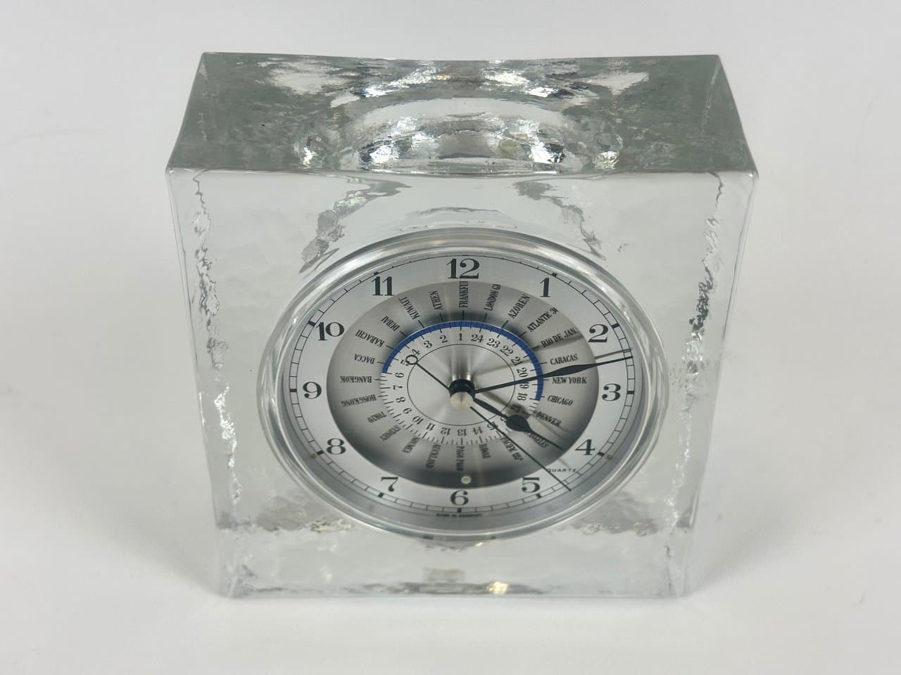 Zegar stołowy World Time, szkło transparent, Wiesenthal, Niemcy, lata 80. - 151604