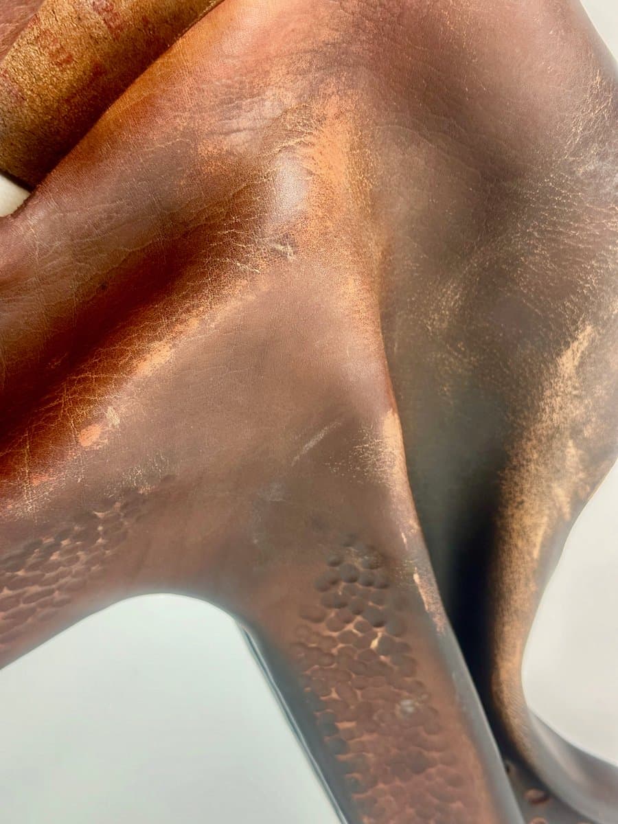 Lustro brutalistyczne, skóra brązowa dark, drewno, szkło, Polska, lata 70. - 151629