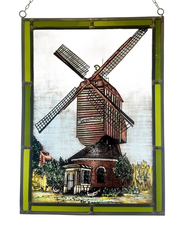 Window Panel Narrenmühle, multicolor glass, Germany, 1950s. - DIMENSION