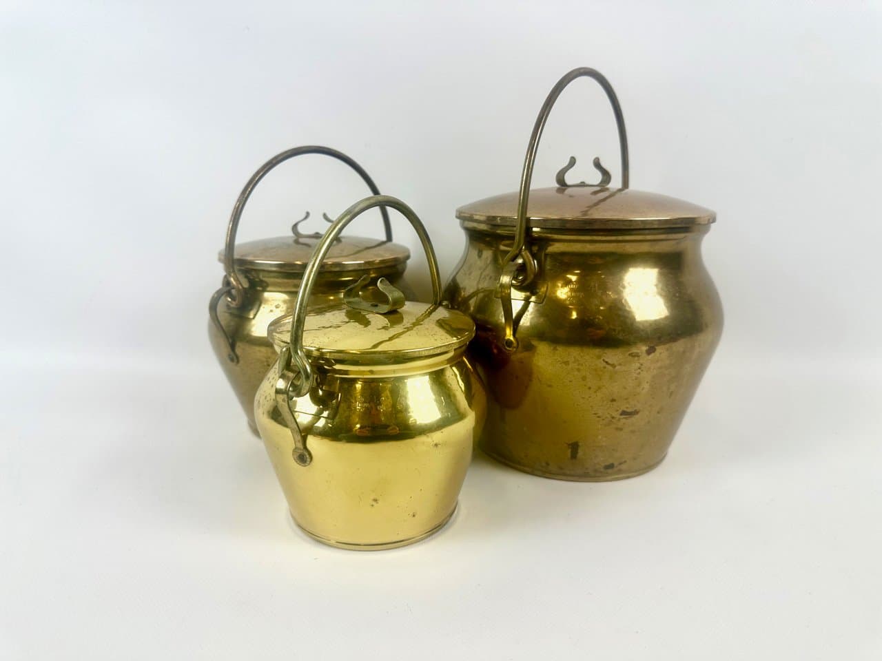 Zestaw trzech pojemników Pulp, mosiądz złoty, Skultuna, Szwecja, lata 80. - 151661