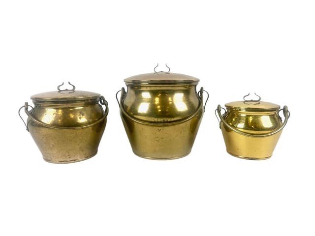 Zestaw trzech pojemników Pulp, mosiądz złoty, Skultuna, Szwecja, lata 80. - WYMIARY