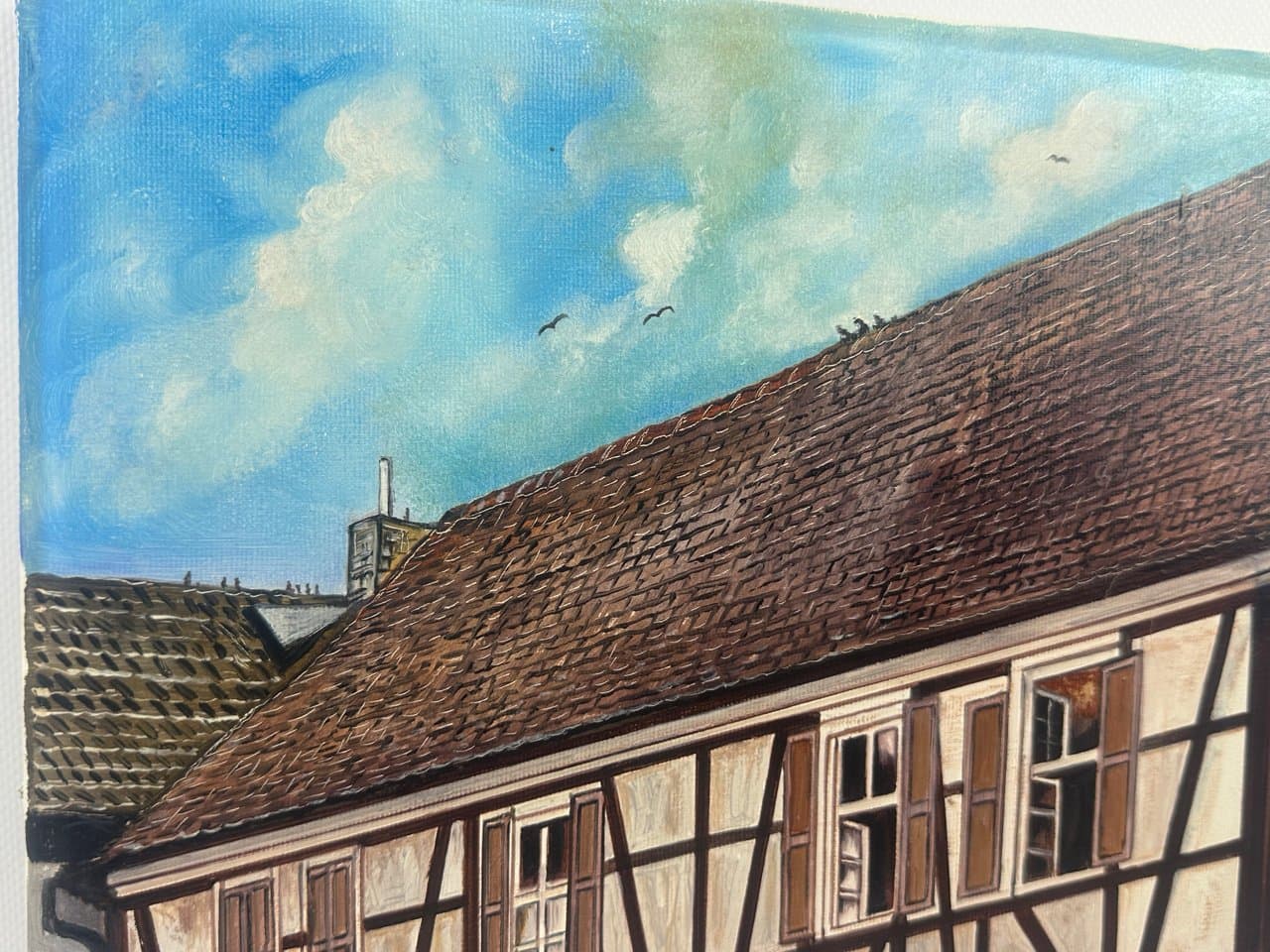 Obraz Houses, multikolor, olej na płótnie, aut. A. Hohage, Niemcy, lata 90. - 151674