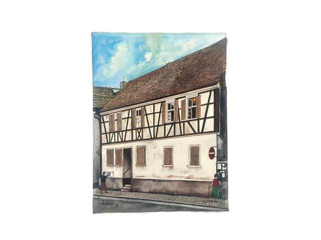 Obraz Houses, multikolor, olej na płótnie, aut. A. Hohage, Niemcy, lata 90. - WYMIARY