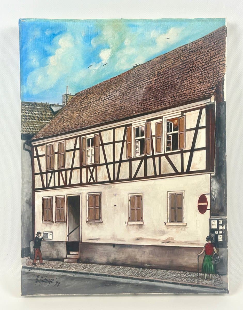 Obraz Houses, multikolor, olej na płótnie, aut. A. Hohage, Niemcy, lata 90. - 151669