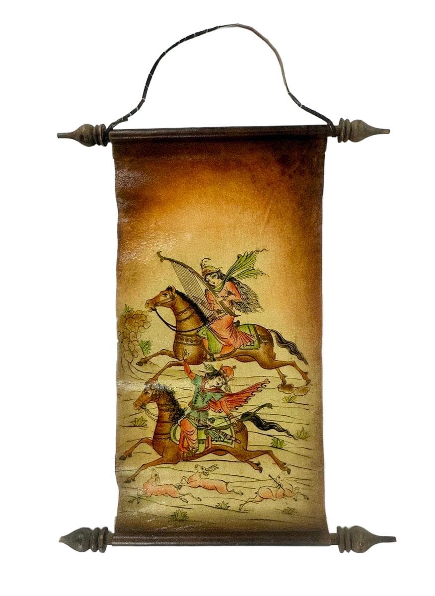 Oriental Wall Scroll, multicolor, natural lambskin leather, Iraq, 1950s