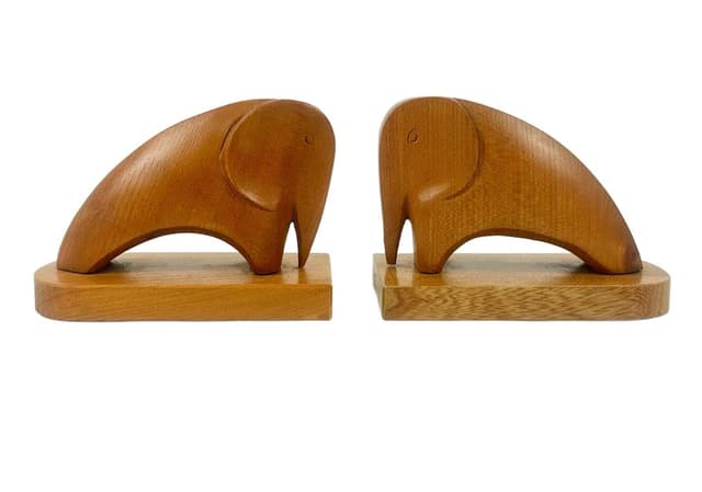 Pair of bookends Elephant, brown wood, Denmark, 1960s. - DIMENSION