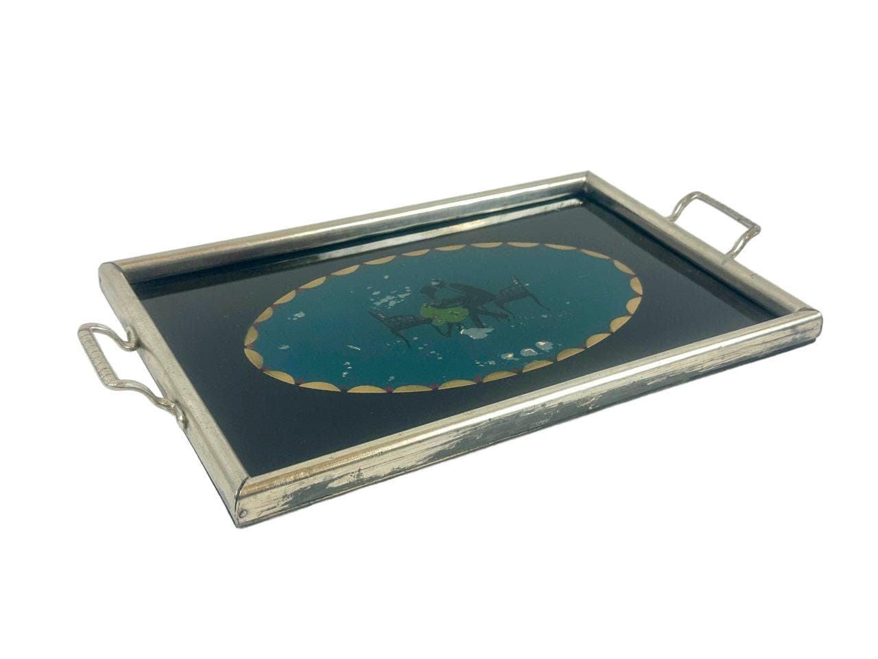 Taca serwingowa Art déco, czarne szkło, metal, Niemcy, lata 30. - 148475