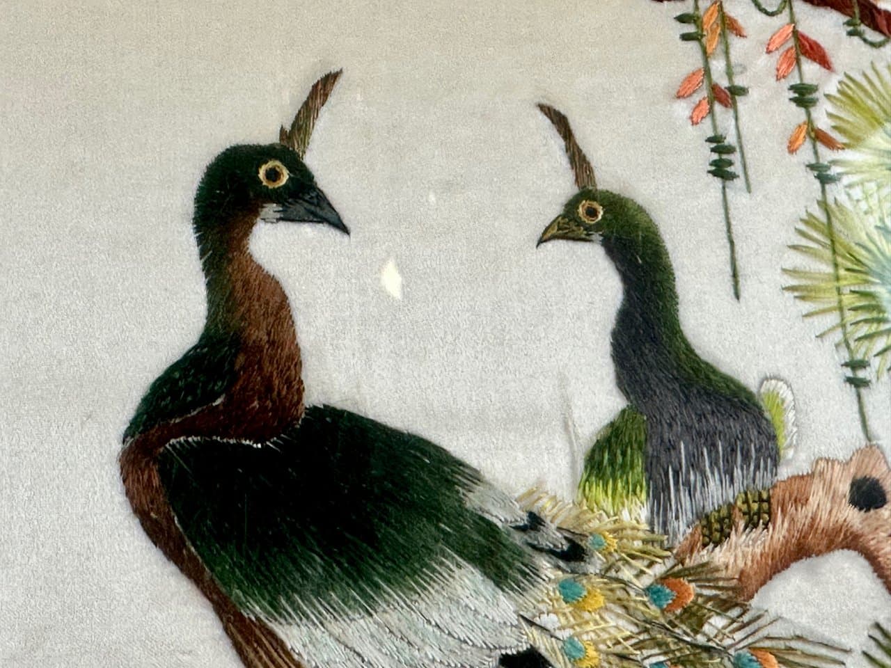 Embroidered artwork, chinoiserie, beige silk, China, 1960s - 151882