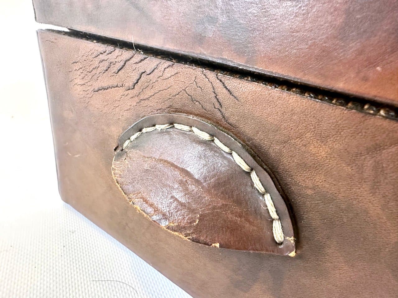 Jewelry box, brown, natural leather, wood, Poland, 1980s. - 152019