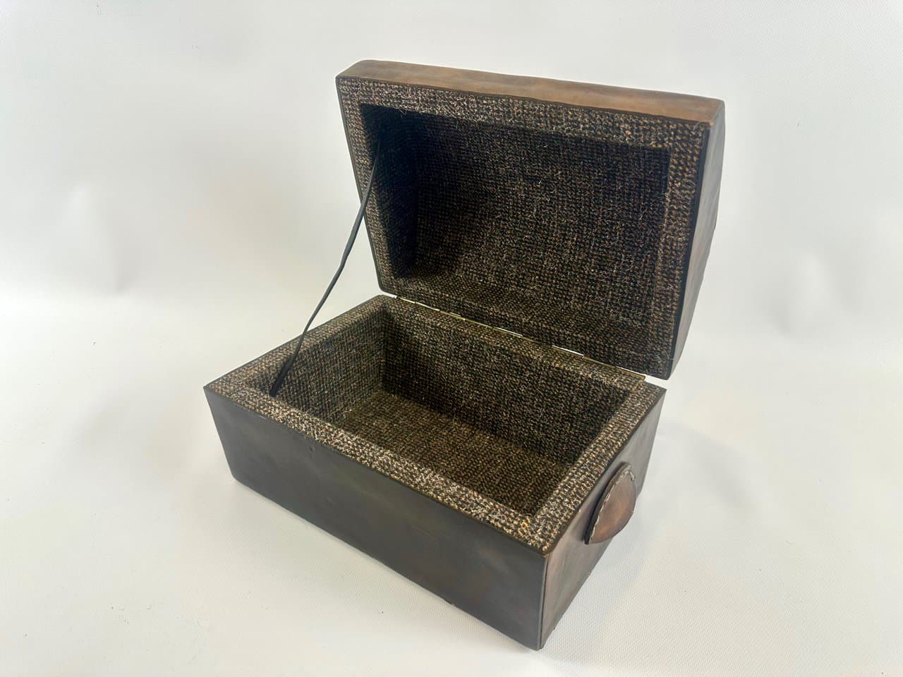 Jewelry box, brown, natural leather, wood, Poland, 1980s. - 152014