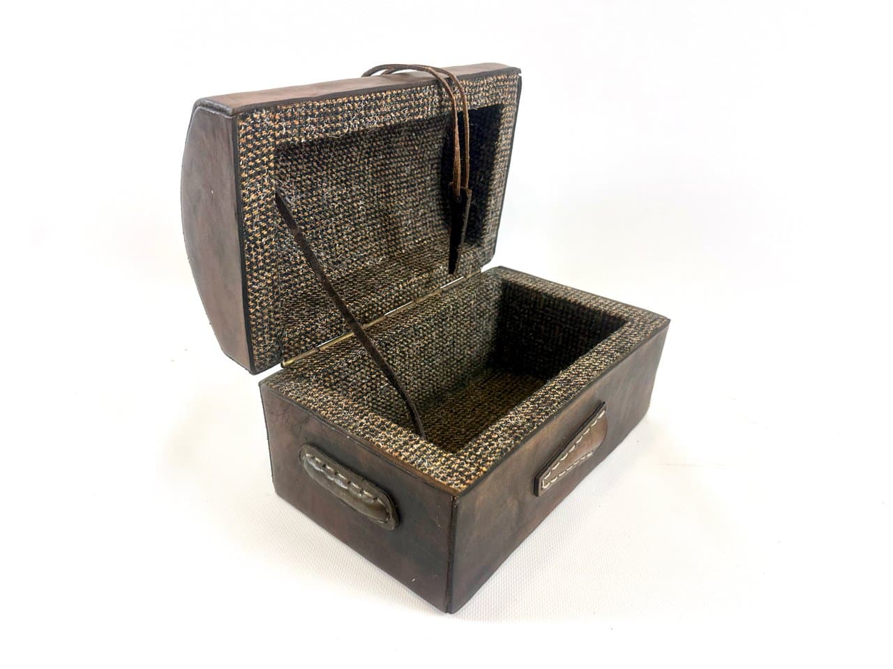 Pudełko na biżuterię, brązowy, skóra naturalna, Polska, lata 80. - 152023