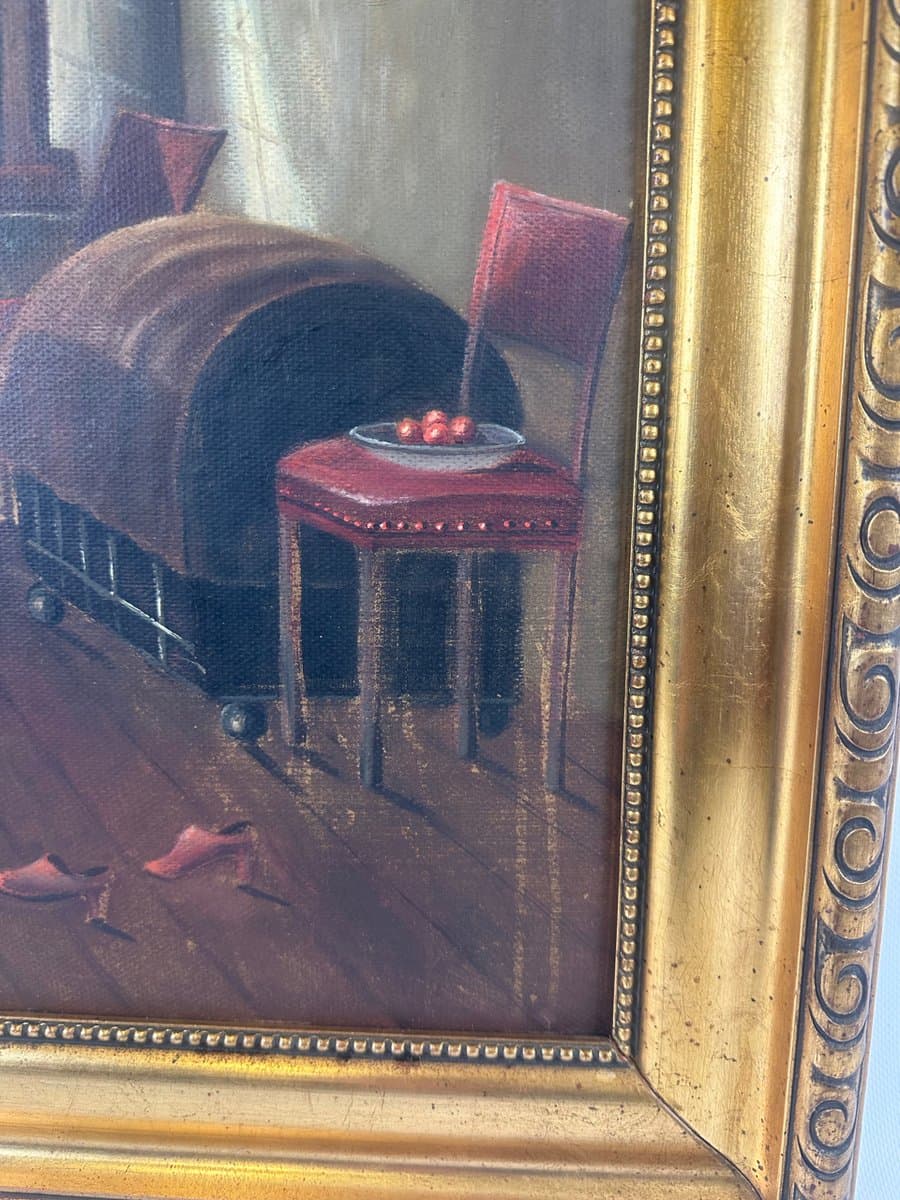 Obraz Czytająca kobieta, multikolor, olej na płótnie, aut. J. Baüm, Niemcy, lata 40. - 152053