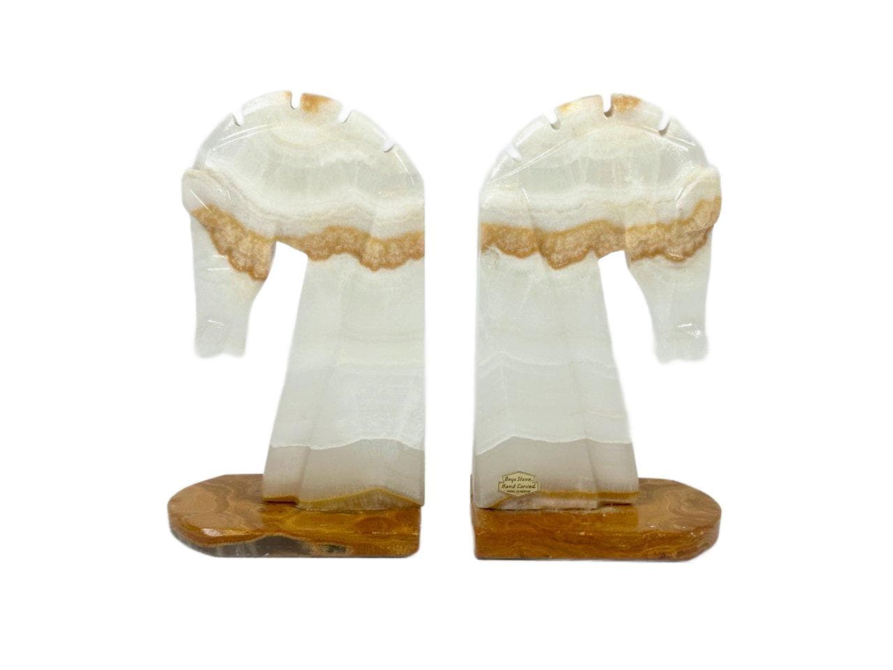 Pair of bookends Horse Head, ivory white onyx, Mexico, 1970s. - 148513