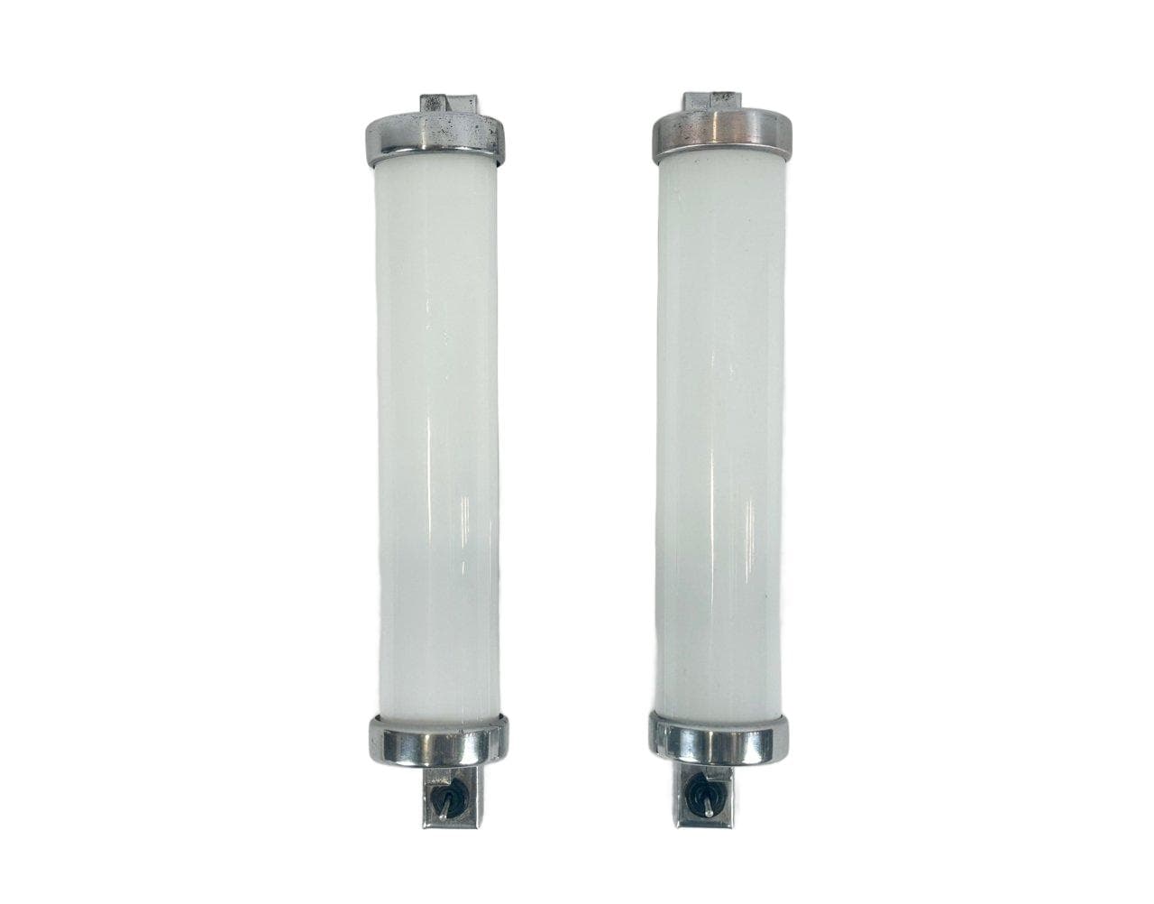 Para kinkietów Bauhaus, srebrny, mosiądz chromowany, szkło, Czechy, lata 30. - 148522