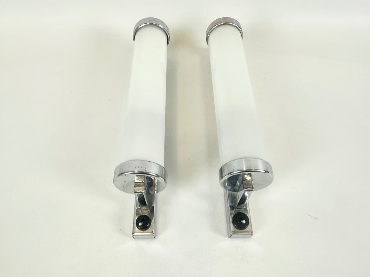 Para kinkietów Bauhaus, srebrny, mosiądz chromowany, szkło, Czechy, lata 30. - 152266