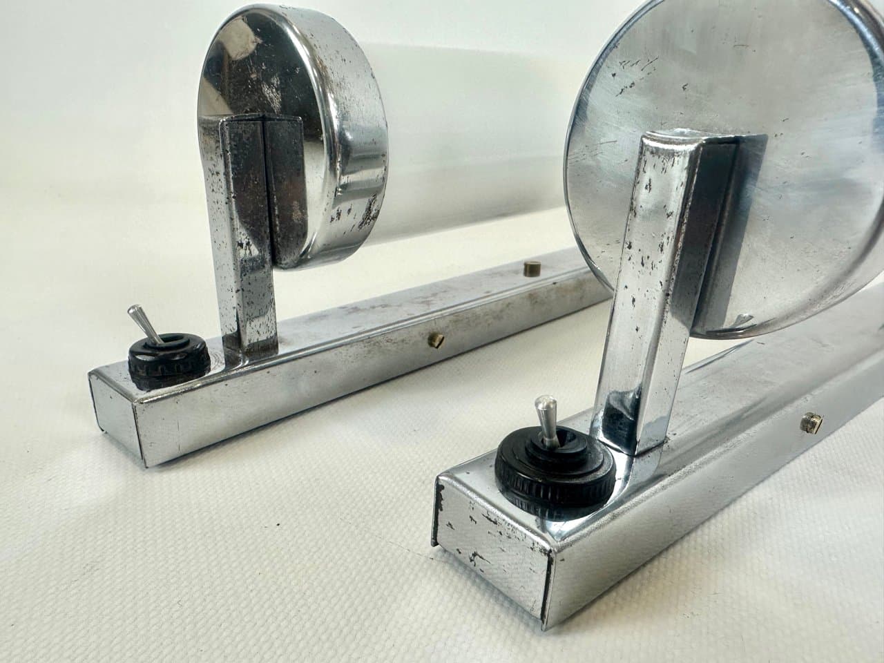 Para kinkietów Bauhaus, srebrny, mosiądz chromowany, szkło, Czechy, lata 30. - 152274