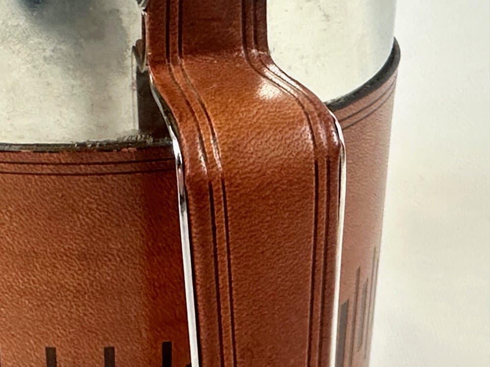 Ice bucket, brown leather, steel, Germany, 1960s. - 152352